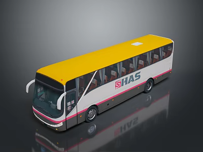 White Bus Body With Yellow Roof SHAS Logo Side Windows And Wheels 3d model