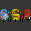 Vibrant Motor Tricycles With Blue Yellow Red Bodies And Floral Patterns