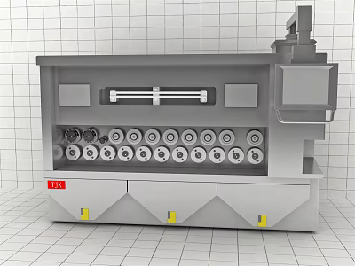 Stainless Steel Industrial Equipment with Multiple Circular Rollers Control Panel and Stable Base 3d model