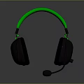 Computer Gaming Headphones With Black Ear Cups Green Headband And Microphone