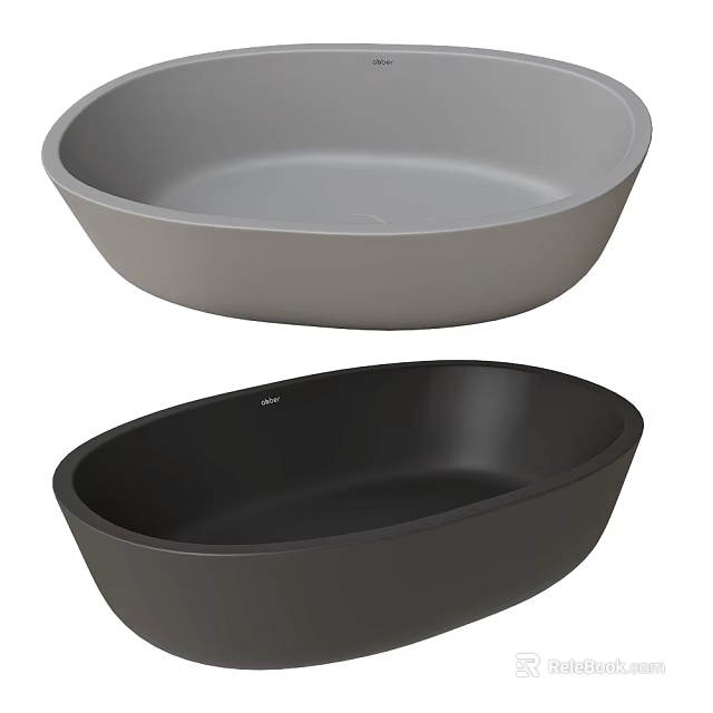 Modern Grey and Black Oval Washbasins with Matte Surface for Bathroom Countertops 3d model 