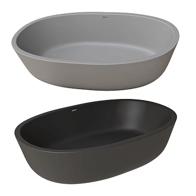 Modern Grey and Black Oval Washbasins with Matte Surface for Bathroom Countertops 3d model