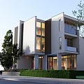 Modern Detached Villa Exterior With White Facade Lush Greenery Driveway And Front Entrance