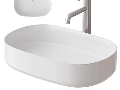 Modern White Countertop Washbasin With Sleek Chrome Faucet For Bathroom Design 3d model
