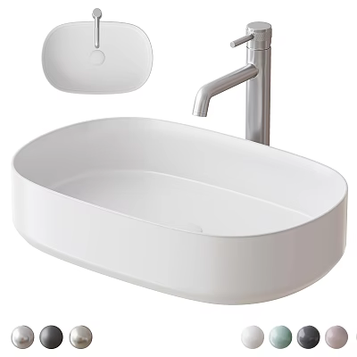Modern White Countertop Washbasin With Sleek Chrome Faucet For Bathroom Design 3d model
