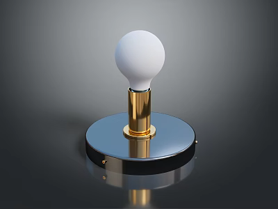 Modern Minimalist Lighting Combination With White Spherical Bulb Golden Pole And Reflective Black Base 3d model