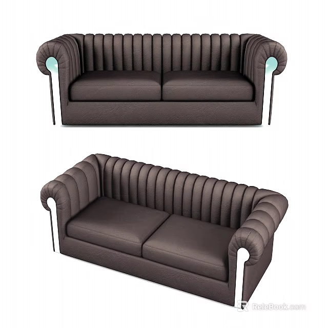 Modern Two Seater Sofa With Striped Backrest And Round Armrest Accents 3d model