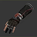 Black Mechanical Glove With Red Accents Blue Details And Metal Rings Design