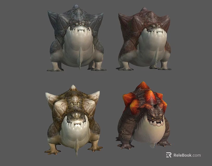 Fantasy Creature Character Designs With Spiked Backs And Diverse Color Features 3d model 