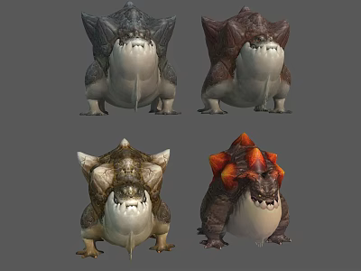 Fantasy Creature Character Designs With Spiked Backs And Diverse Color Features 3d model