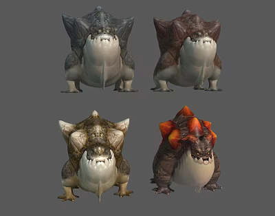 Fantasy Creature Character Designs With Spiked Backs And Diverse Color Features 3d model
