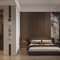 Elegant Modern Bedroom Interior With Wooden Wall Panel Bedside Table Wardrobe And Decorative Painting
