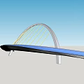 Modern Arch Bridge Design With Yellow Cables And Blue Deck Structure