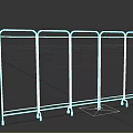 Blue Folding Room Screen With Six Panels Metal Frame And Wheels 3d model