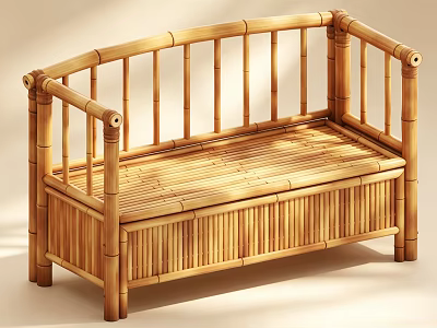 Natural Bamboo Outdoor Leisure Chair With Sturdy Frame And Slatted Seat Design 3d model