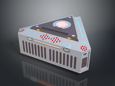 Modern Triangular Top Equipment With Circular Glowing Center Red Indicators And Cooling Grilles 3d model