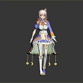 Game Anime Fantasy Character With Pink Hair Golden Headdress And Colorful Skirt Tassels