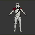 Humanoid Soldier in White Armor with Red Shoulder Pads and Backpack Details
