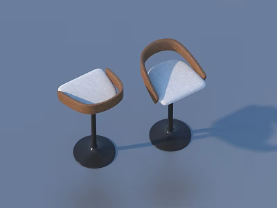 Modern Bar Stools With Wooden Armrests White Upholstered Seats And Black Metal Bases 3d model