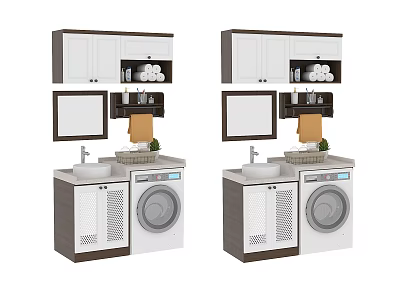Washing Machine With Cabinet Mirror Sink And Towels In Laundry Area 3d model