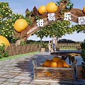 Vibrant Citrus Trees in Paradise Garden with Stone Path Visitors and Oranges