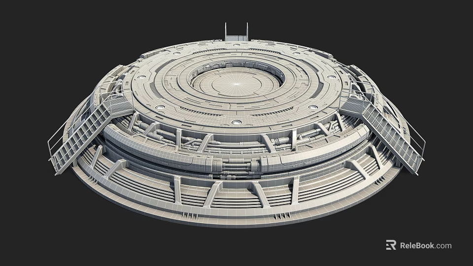 Industrial Circular Mechanical Equipment With Multi Layered Rings Metal Framework And Platforms 3d model 