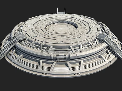 Industrial Circular Mechanical Equipment With Multi Layered Rings Metal Framework And Platforms 3d model