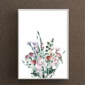 Watercolor Botanical Painting with Pink Purple Flowers Green Leaves and Stems