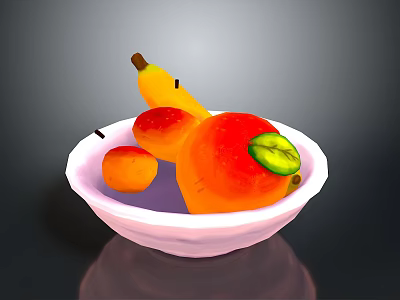 Fresh Mixed Fruits in White Bowl Featuring Banana Peach Kiwi and Apricots 3d model