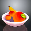 Fresh Mixed Fruits in White Bowl Featuring Banana Peach Kiwi and Apricots