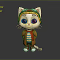 Cute Cartoon Cat Wearing Aviator Goggles Striped Shirt Orange Coat And Red Shoes