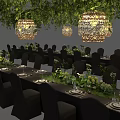 Elegant Black Banquet Table And Chair Combination With Natural Greenery Decor For Upscale Dinner Parties