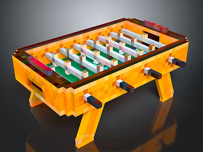 Pixel Style Foosball Table With Yellow Frame Green Surface White Players And Black Handles 3d model
