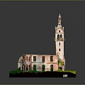 Cartoon Scene Featuring Ruined Clock Tower With Green Grass Mossy Windows And Spire