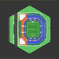 3D Rendered Football Stadium Model With Green Grass Field Seating Stands And Lighting Poles