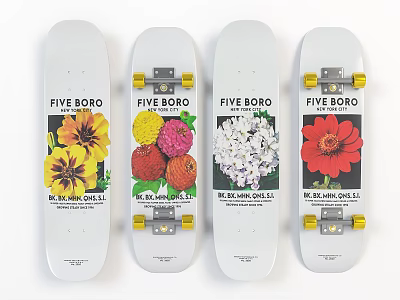 FIVE BORO MR CHIN CHILL Skateboards With Colorful Floral Patterns And Graphics 3d model