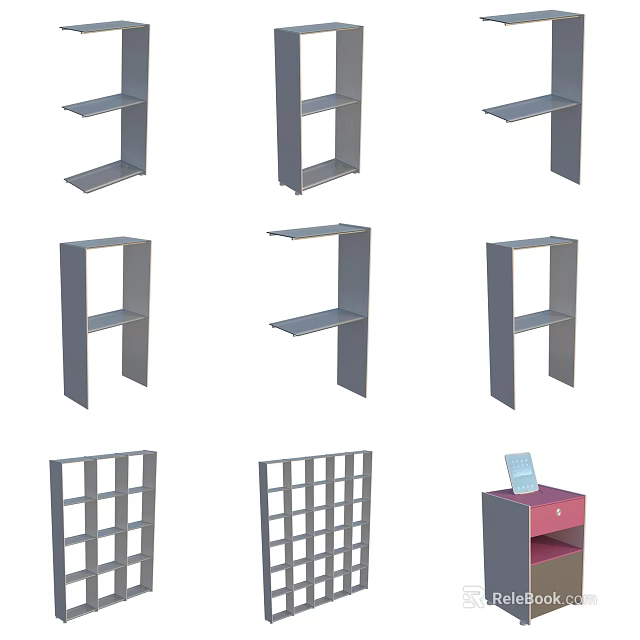 Versatile Storage Shelving Units With Various Designs Open Shelves Grid Doors And Drawer Cabinet 3d model 