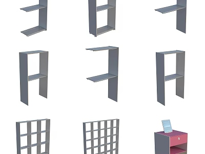 Versatile Storage Shelving Units With Various Designs Open Shelves Grid Doors And Drawer Cabinet 3d model