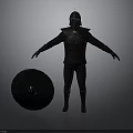 Medieval Shield With Armored Figure In Black Checkerboard Armor And Gear