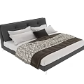 Double Bed With Tufted Leather Headboard Metal Frame White Pillows And Patterned Blanket 3d model