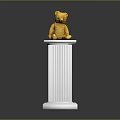 Yellow Teddy Bear Sculpture Displayed on White Fluted Pedestal with Detailed Craftsmanship