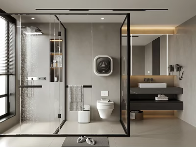 Modern Bathroom Interior Design With Glass Shower Enclosure Toilet Vanity And Mirror 3d model