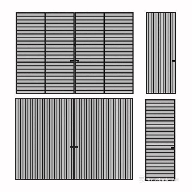 Space Saving Sliding Doors With Vertical Stripe Design For Modern Home Interior 3d model 