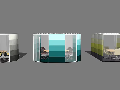 Modern Colorful Meeting Room Pods With Glass Partitions And Office Furniture 3d model