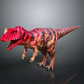 Horned Dinosaur Model With Red And Black Stripes Open Mouth On Gray Background