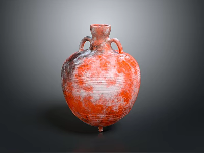 Terracotta Vase With Two Handles Orange White Textured Surface Round Body Small Base 3d model