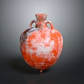 Terracotta Vase With Two Handles Orange White Textured Surface Round Body Small Base