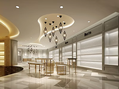 Elegant Modern Specialty Store Interior With Glass Displays And Stylish Lighting Fixtures 3d model