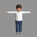 Little Boy In White Long Sleeve Polo Shirt Blue Jeans Arms Outstretched Gray Background