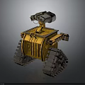 Yellow Tracked Robot Character With Mechanical Arm And Sensor Camera Design 3d model